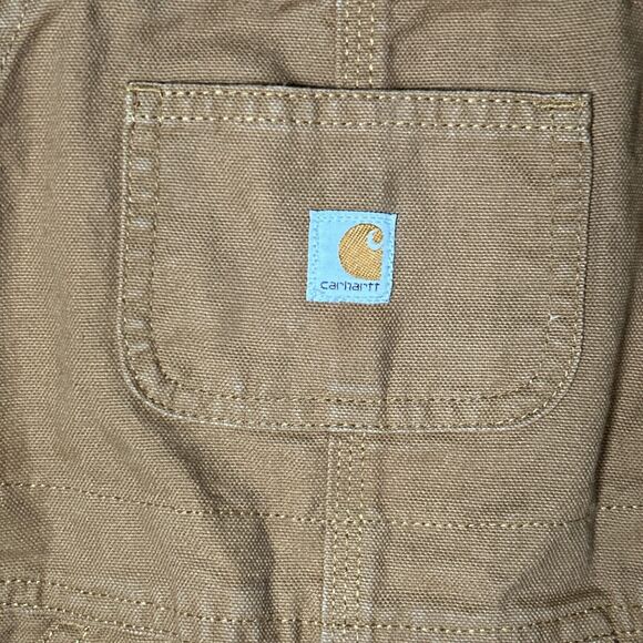 Carhartt Kids Canvas Bib Overalls Sz 3T Brown Double Knee Outdoor Farm **Stain** - Picture 4 of 10